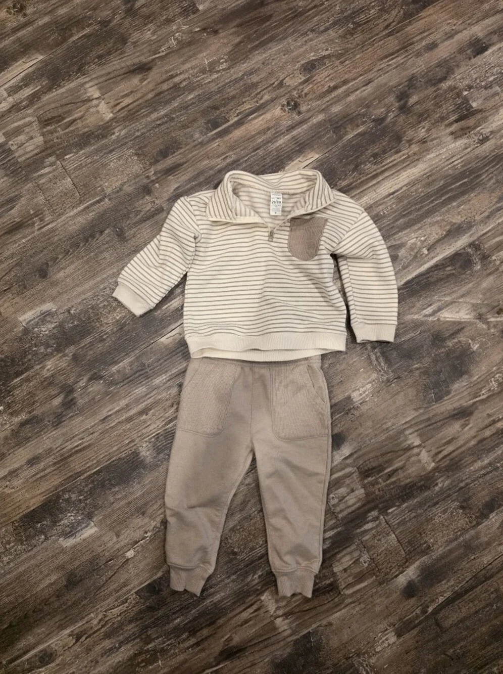 Carter's Cream Striped Hoodie with Tan Joggers Set